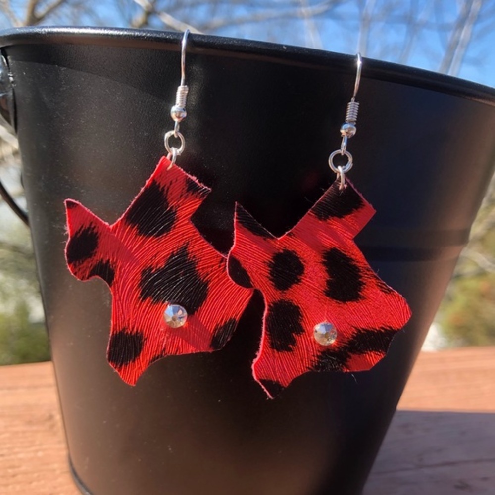 Cheetah Print Texas Shape Earrings
